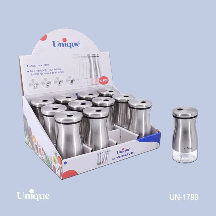 ست ادویه درب استیل یونیک Unique شیشه مربع 2 عددی کد UN-1631