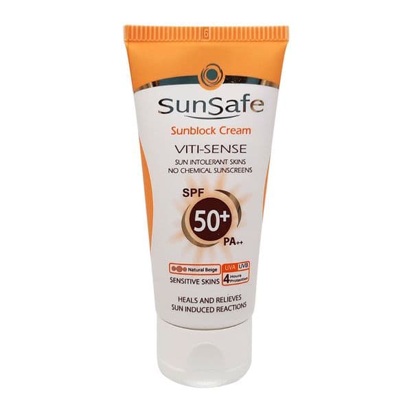 ضد آفتاب بژ طبیعی فاقد جاذب شیمیایی SPF50 سان سیف — تصویر ۳