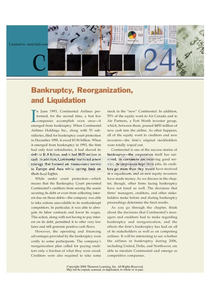 کتاب Chapter 24: Bankruptcy, Reorganization and Liquidation (فصل ۲۴: ورشکستگی، تجدید سازمان و تصفیه) نسخه انگلیسی PDF | نامشخص