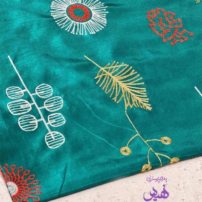 تافته سوزندوزی رنگ سبز طرح گل