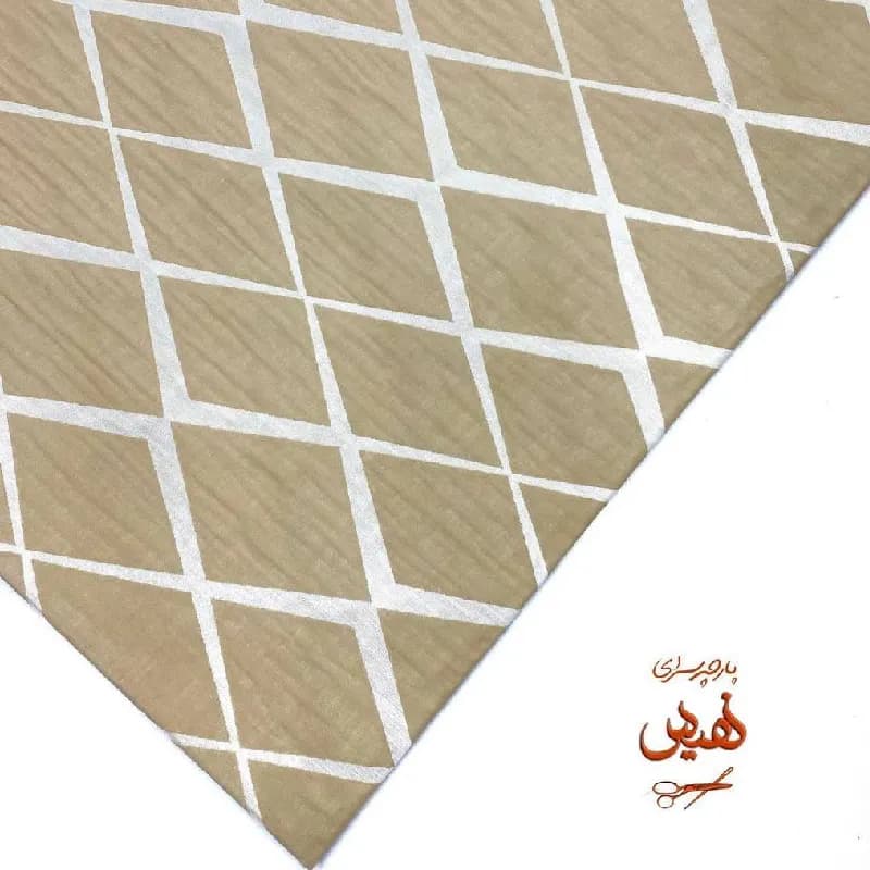 پارچه کتان ژاکارد مانتویی طرح لوزی رنگ کرم
