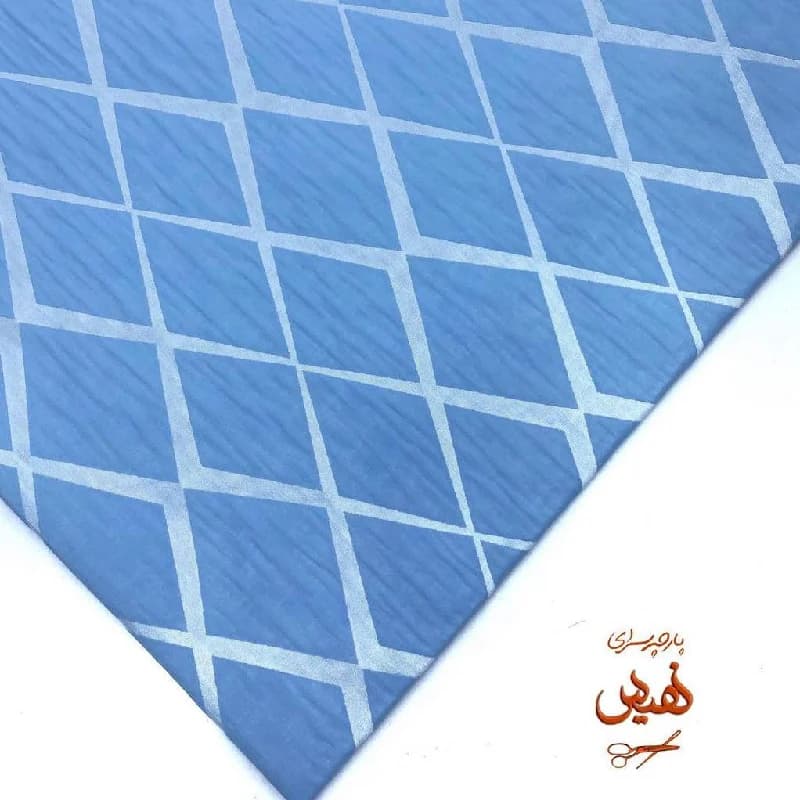 پارچه کتان ژاکارد مانتویی طرح لوزی رنگ ابی اسمانی