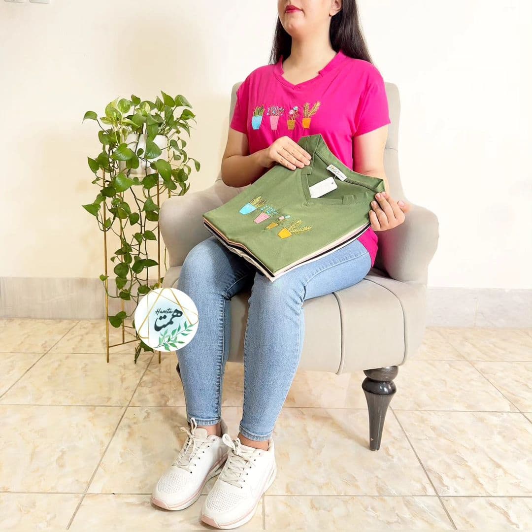 تیشرت زنانه گلدوزی گلدون