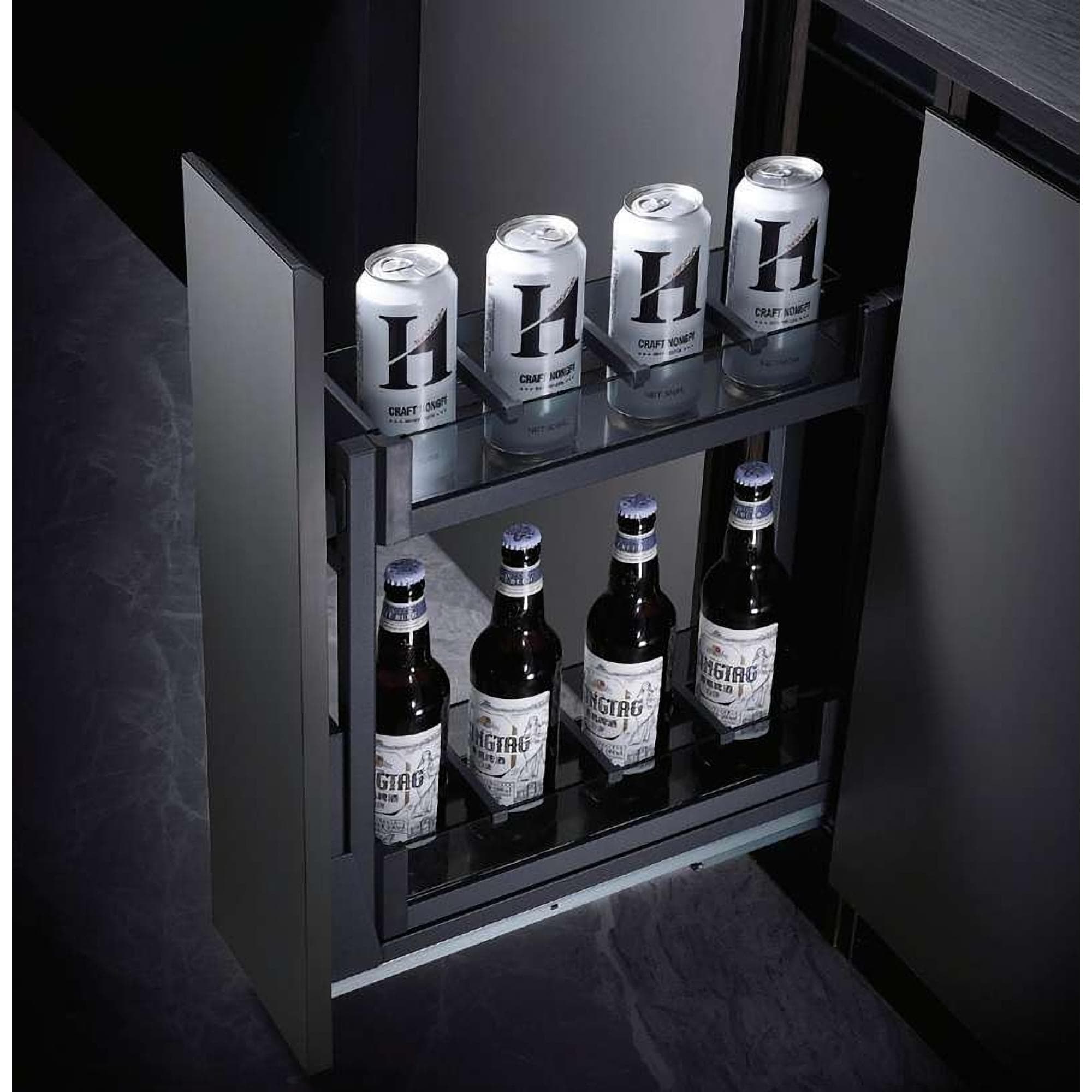سوپر جا بطری زیر صفحه استیل و شیشه دو طبقه ریل از کف یونیت عرض 400mm