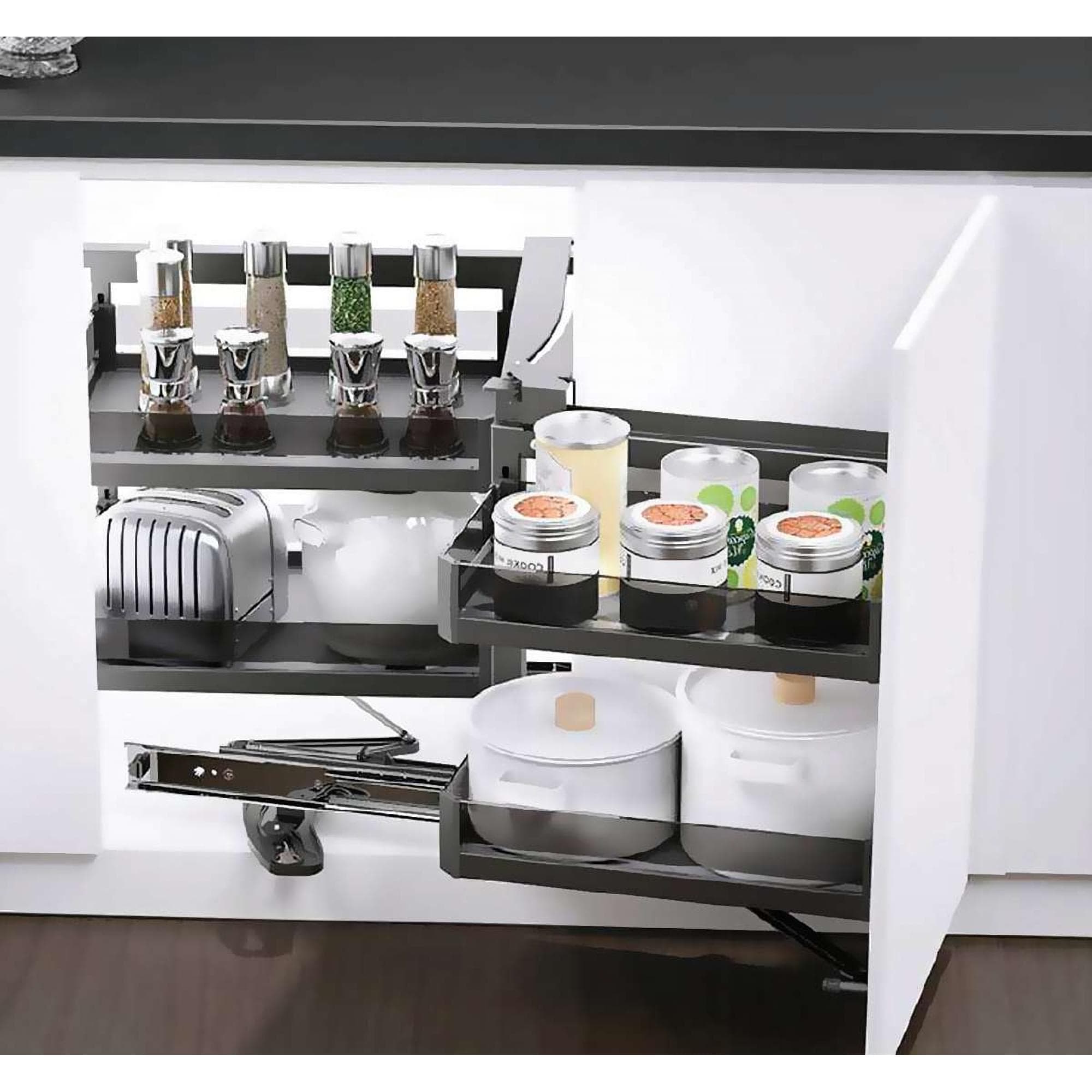 مجیک کرنر دو طبقه کریستال زیر صفحه راست بازشو عرض 450mm