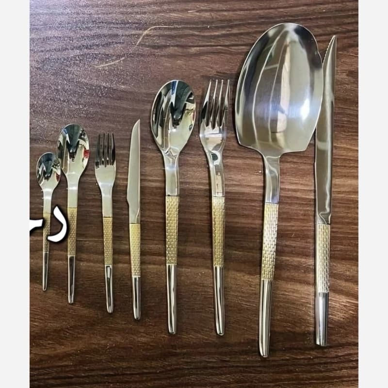 سرویس قاشق و چنگال نیمه طلایی 122 پارچه یونیک 4 میل — تصویر ۳