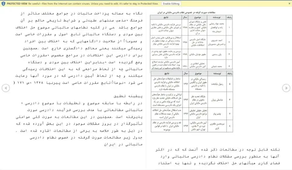 فایل (وُرد) پروپوزال آیین دادرسی مالیات در حقوق ایران و مقایسه آن با آیین دادرسی مدنی — تصویر ۳