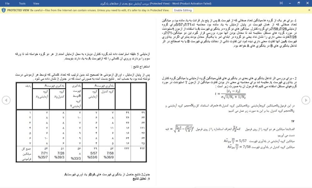 فایل تحقیق وُرد (DOCX) عنوان: بررسی آزمایش منع بعدی از خطاهای یادگیری — تصویر ۲