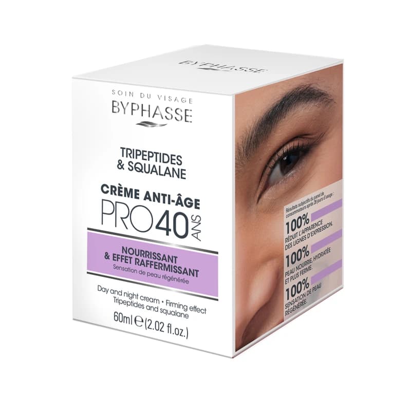 کرم ضد چروک و سفت کننده صورت بایفاس Byphasse مدل PRO40 – حاوی تری پپتیدها و اسکوالان | حجم 60 میلی‌لیتر