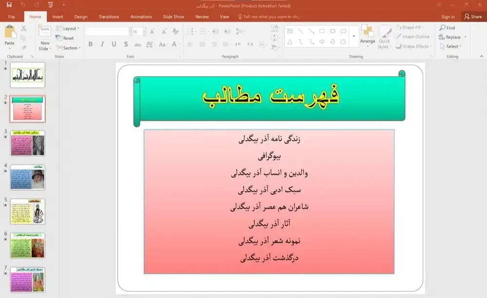 پاورپوینت زندگینامه آذر بیگدلی
