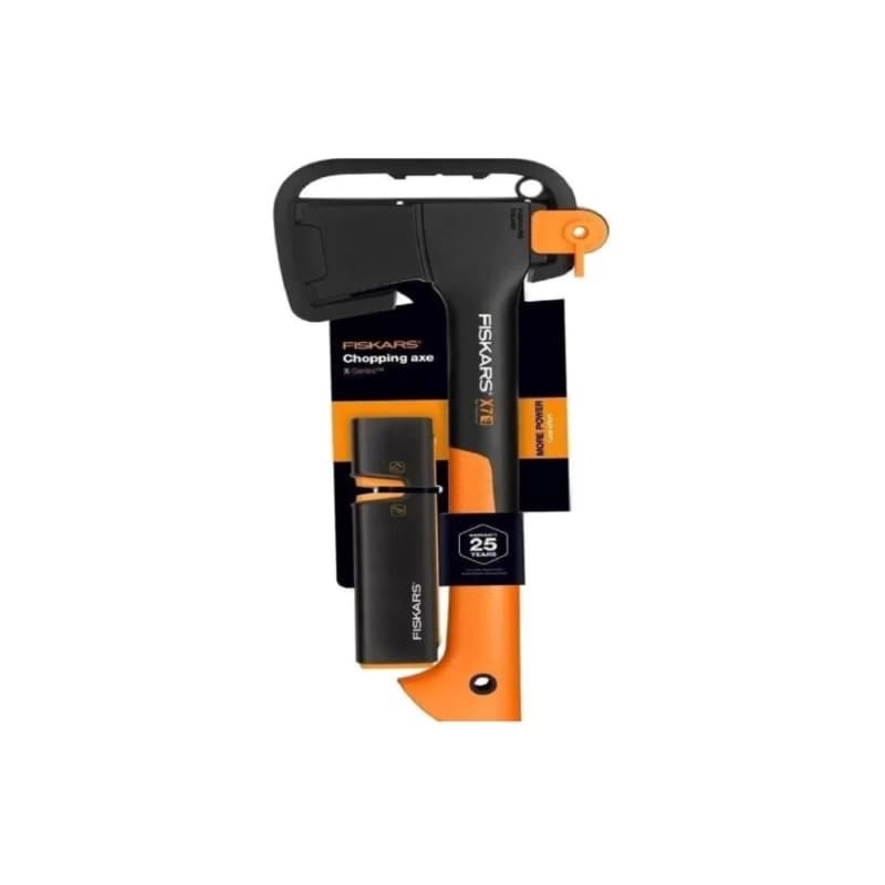 تبر خردکن Fiskars مدل XS X7 همراه با ست تیزکن 1020 | تبر چندکاره با تیغه فولادی | دسته فیبرگلاس مقاوم | مناسب هیزم شکنی و کمپینگ | ست کامل با ابزار تیزکن