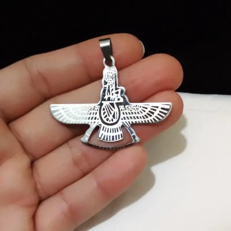 پلاک گردنبند فروهر استیل رنگ ثابت ضد حساسیت بزرگ سفید — تصویر ۲