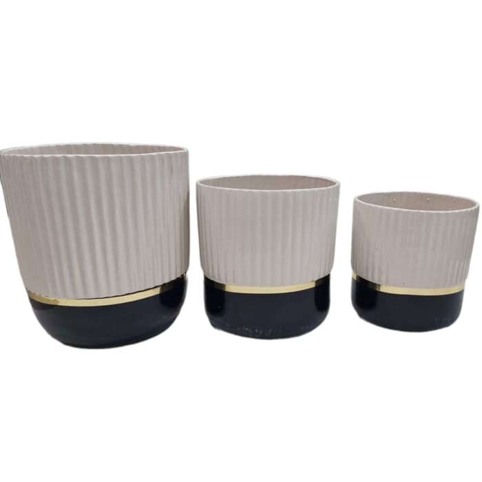 گلدان سرامیکی شیاردار دو رنگ سه تکه