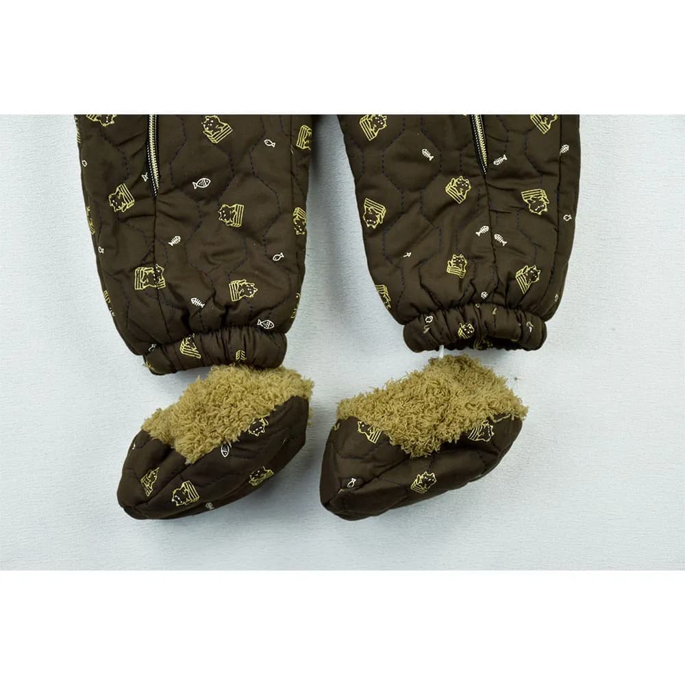 سرهمی کاپشنی نوزادی تدی قهوه ای داخل خز کلاه دار — تصویر ۵