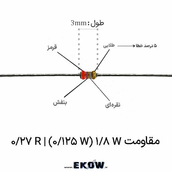 مقاومت 1/8 وات 0.27 اهم ( 1/8W 0.27R ) پک 100 عددی
