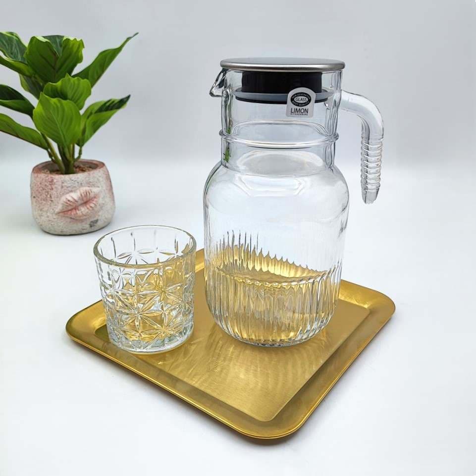 پارچ شیشه ای درب استیل لیمون