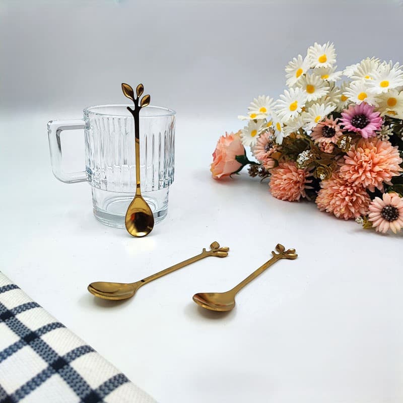 قاشق چای خوری طلایی طرح برگ