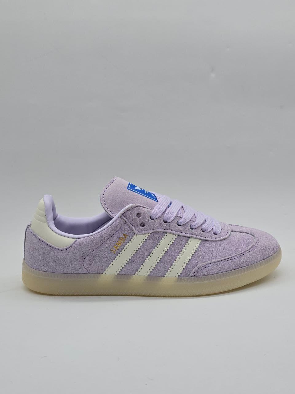 کتونی سامبا بنفش خط سفید Samba purple cotton with white stripes