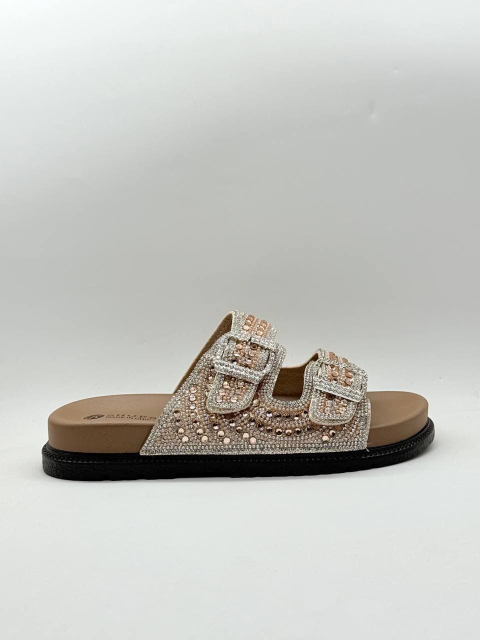 دمپایی دو بند نگینی قهوه ای brown double-strap jeweled slippers