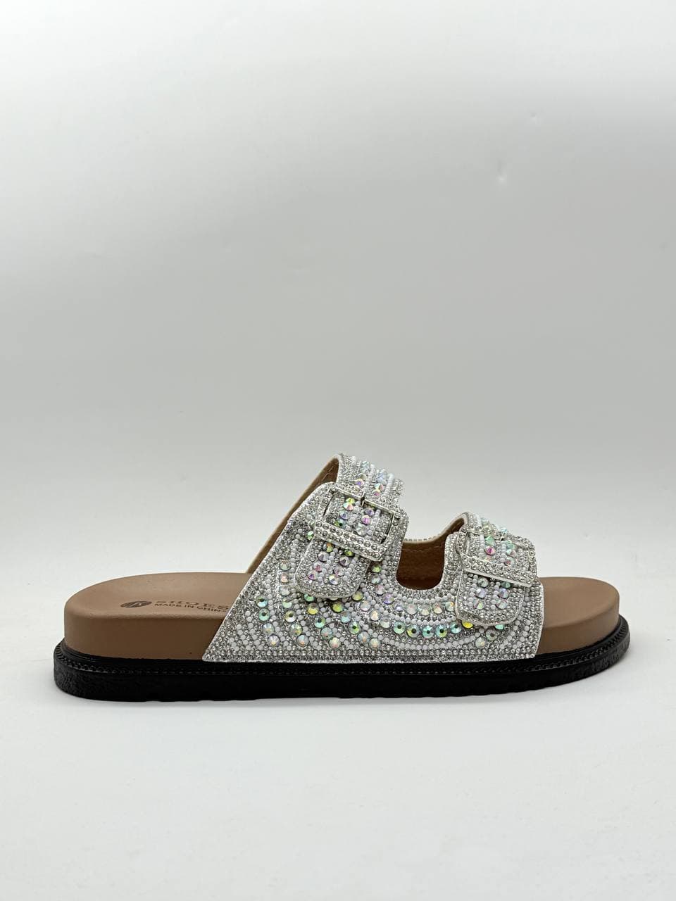 دمپایی دو بند نگینی نقره ای silver double-strap jeweled slippers