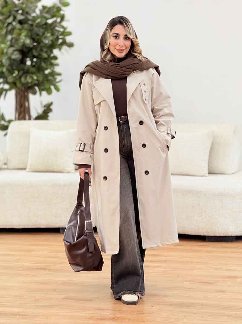 بارانی بلند ژیله پرچ دار کد 7486
