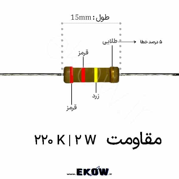 مقاومت 2 وات 220 کیلو اهم ( 2W 220 K) پک 1000 عددی