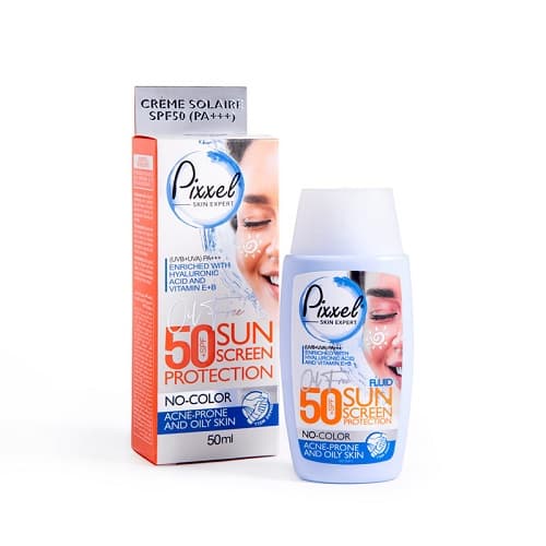 کرم ضد آفتاب SPF50 بی رنگ مناسب پوست چرب و جوش دار ۵۰ میل پیکسل