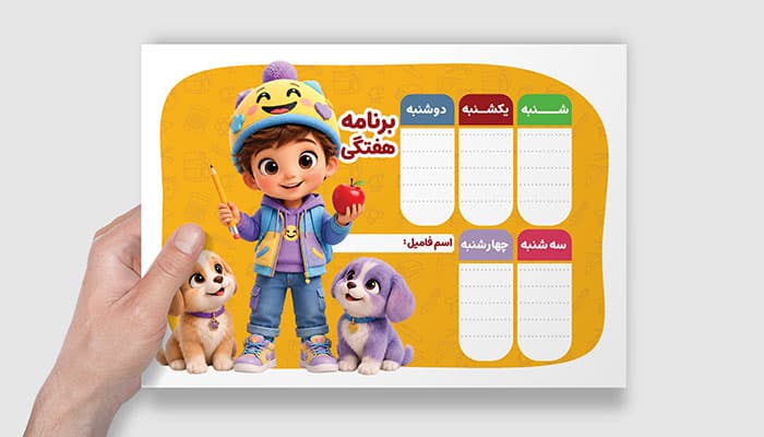 فایل لایه باز برنامه هفتگی مدرسه طرح کاراکتر پسر بچه فانتزی — تصویر ۲