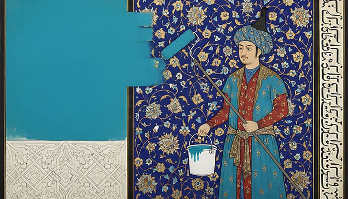 تصویر مرد نقاش طرح مینیاتوری و سبک نگارگری ایرانی