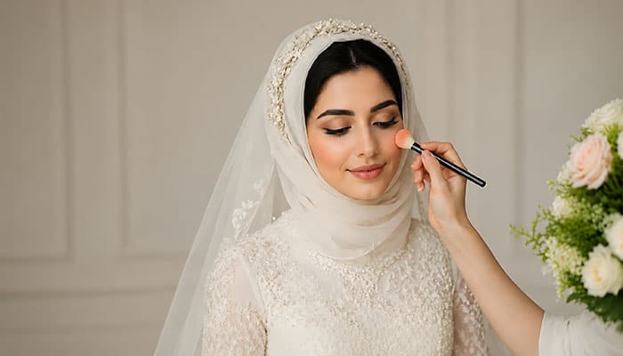 تصویر عروس ایرانی در حال آرایش کردن