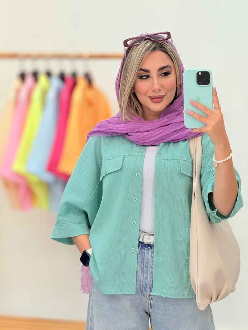 مانتو پانچ برش دار جیب نما مهناز کد 7102 — تصویر ۴