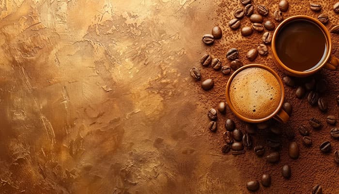 تصویر فنجان قهوه روی میز چوبی قدیمی از نمای بالا