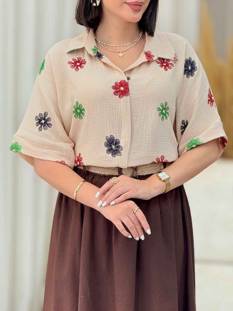 شومیز طرح گل لورا کد 7052 — تصویر ۳