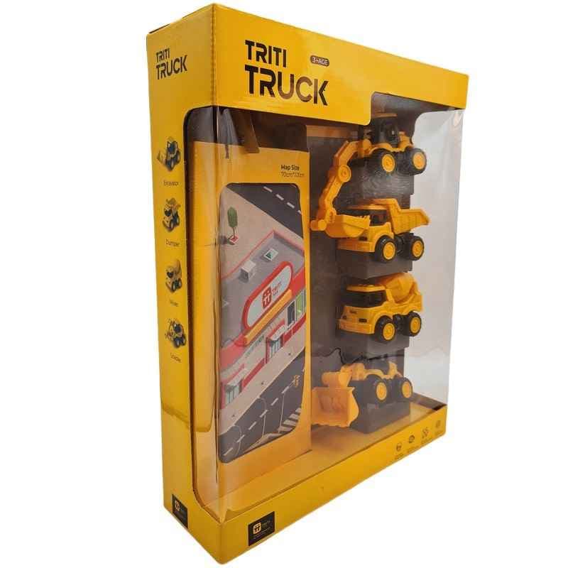 ست ماشین راهسازی 4 تایی TRITI TOYS با نقشه بازی — تصویر ۹