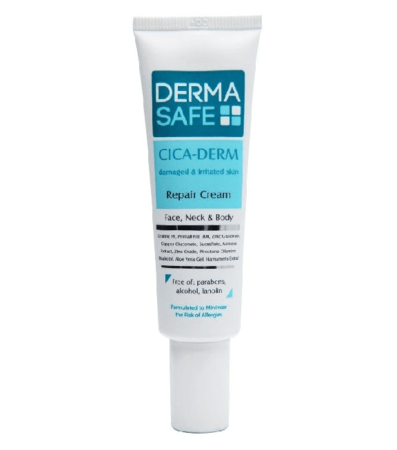 کرم بازسازی کننده پوست صورت گردن و بدن DERMASAFE مناسب پوست آسیب دیده و تحریک شده حجم 30 گرم