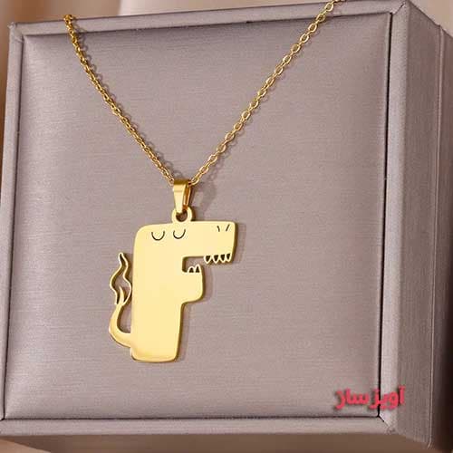 گردنبند حرف انگلیسی F طرح فانتزی هیولا کد 102644