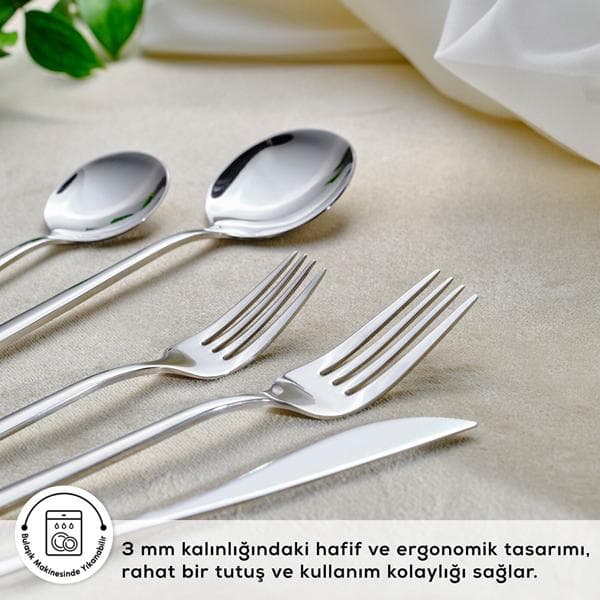 سرویس قاشق و چنگال 6 نفره 30 پارچه کاراجا مدل Orion نقره ای — تصویر ۳