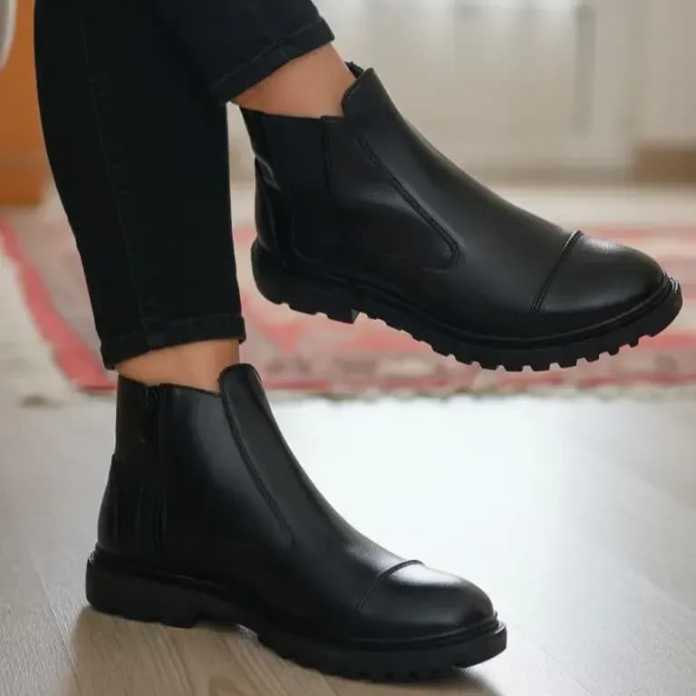 ست چرم مردانه رابو شامل نیم بوت کمربند کیف پول و جاکلیدی چرم مصنوعی مشکی — تصویر ۶