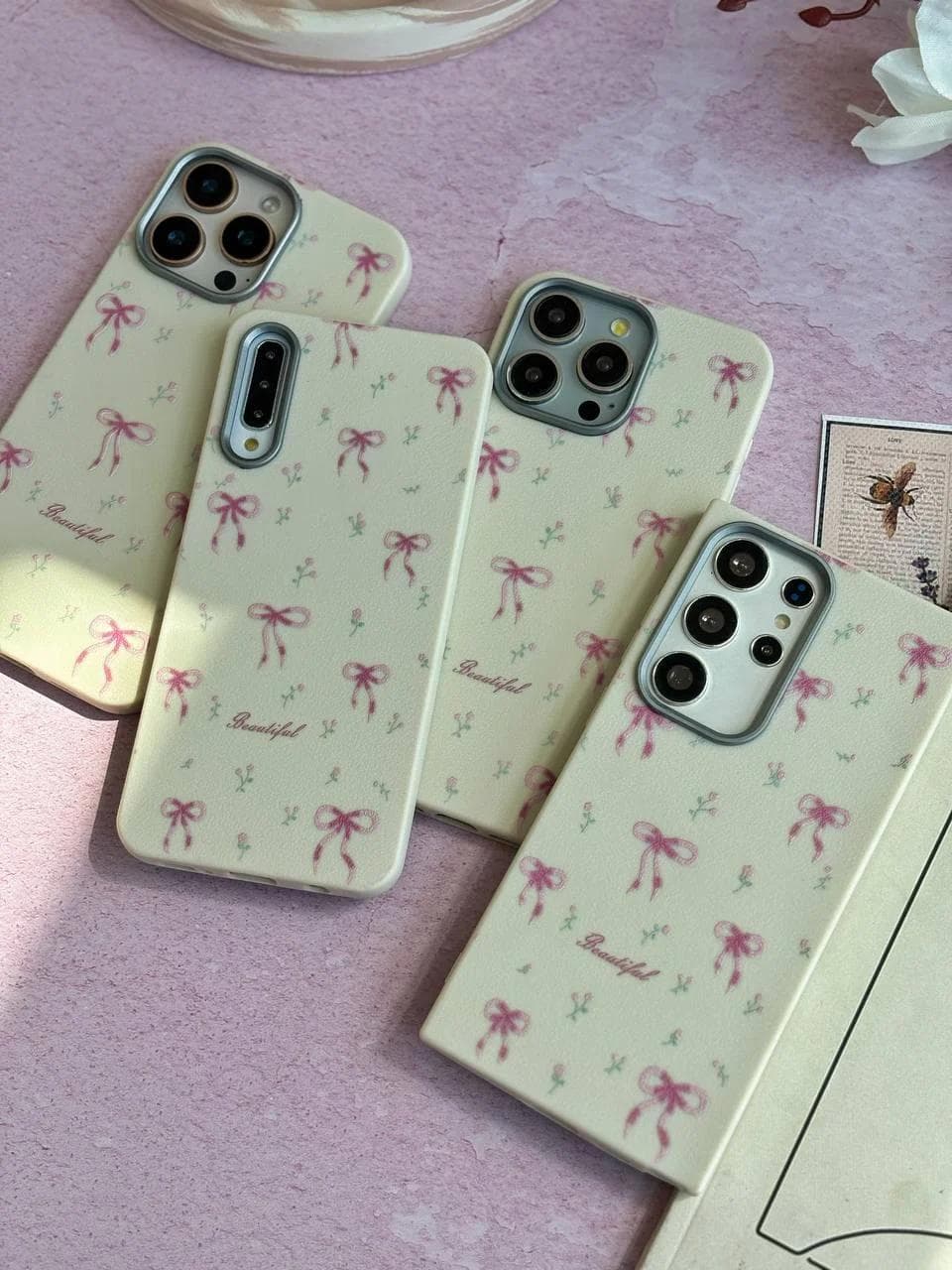 قاب سفید طرح پاپیون صورتی گوشی شیائومی ردمی نوت 14 پرو 4G