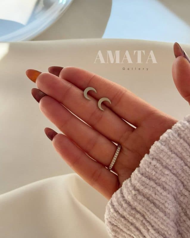 گوشواره استیل نقره ای ماه
