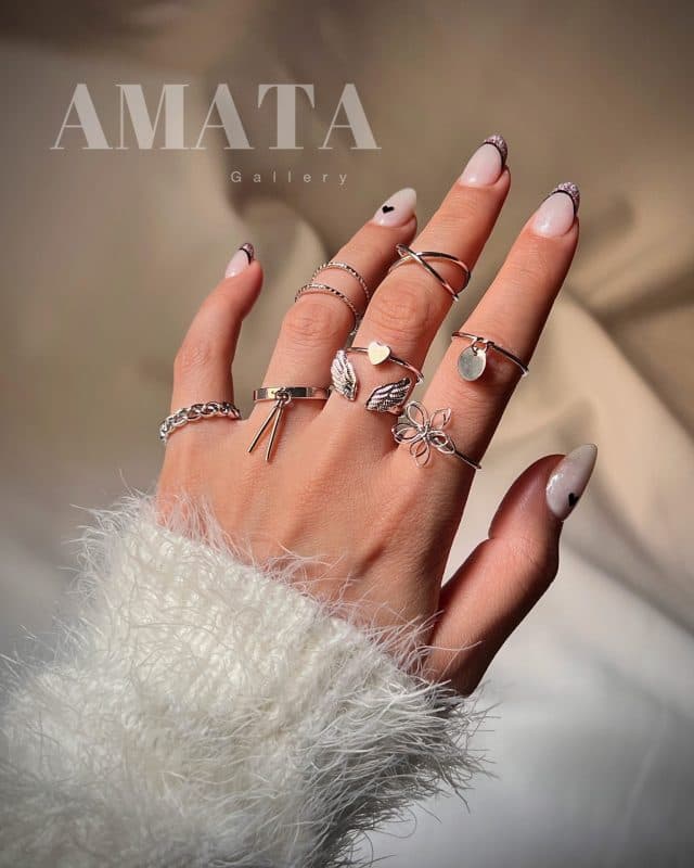 پک انگشتر بال فرشته و شکوفه نقره ای