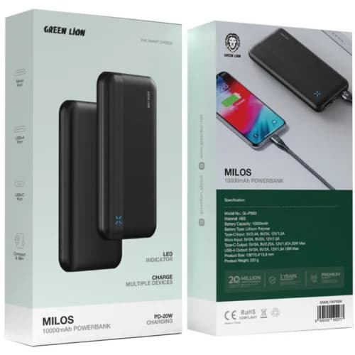 پاور بانک فست شارژ گرین لاین Milos GL-PB83 GNMIL10KPBBK PD 20W ظرفیت 10000 میلی آمپر ساعت — تصویر ۸