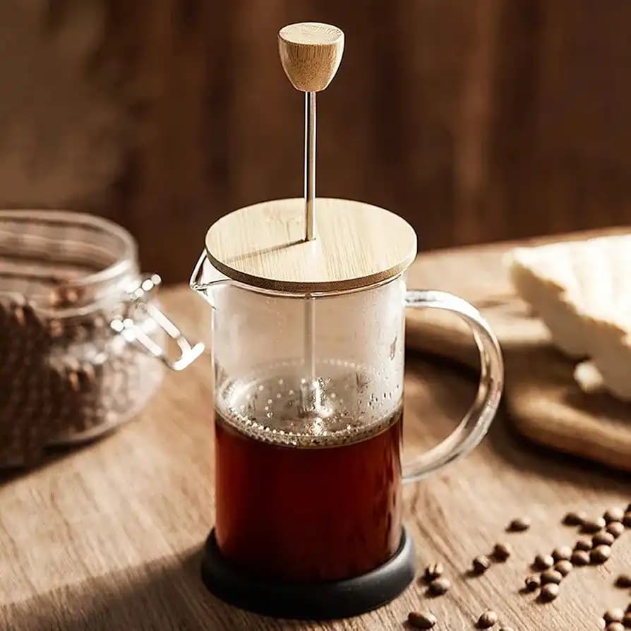 فرنچ پرس شیشه‌ای درب بامبو