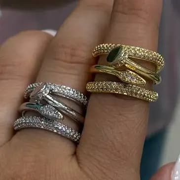 انگشتر زنانه و دخترانه آبکاری جواهری نقره طرح پیچ میخ فری سایز رنگ ثابت کد agy