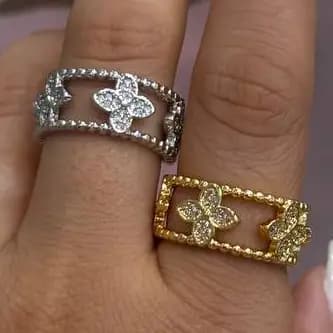 انگشتر زنانه دخترانه آبکاری نقره نگین ونکلیف VanCleef فری سایز رنگ ثابت کد agy