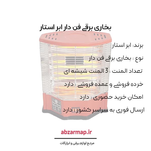 بخاری برقی فن دار ابر استار مدل تویوست کم مصرف — تصویر ۴