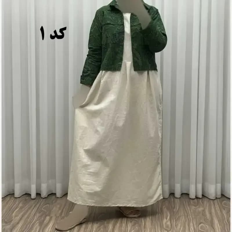کت سارافون ترمه پاموق کد 1524 فری سایز مناسب تا سایز 46 جنس لینن چهارفصل شیک و راحت — تصویر ۴