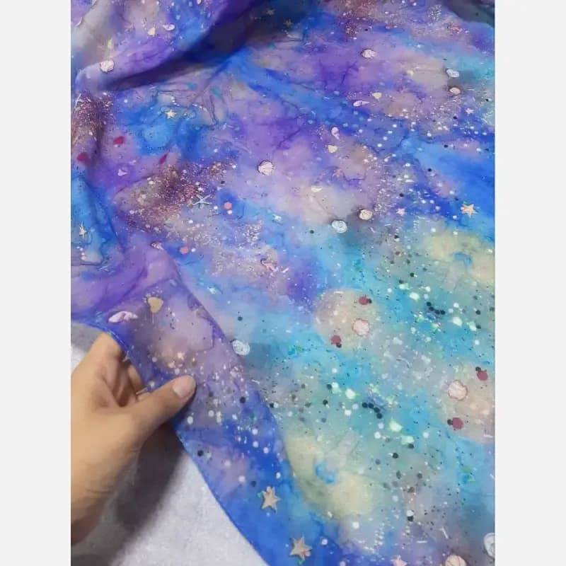 روسری نخ کاستوم طرح ساحل سایز 140 دور چرخ دوز — تصویر ۷