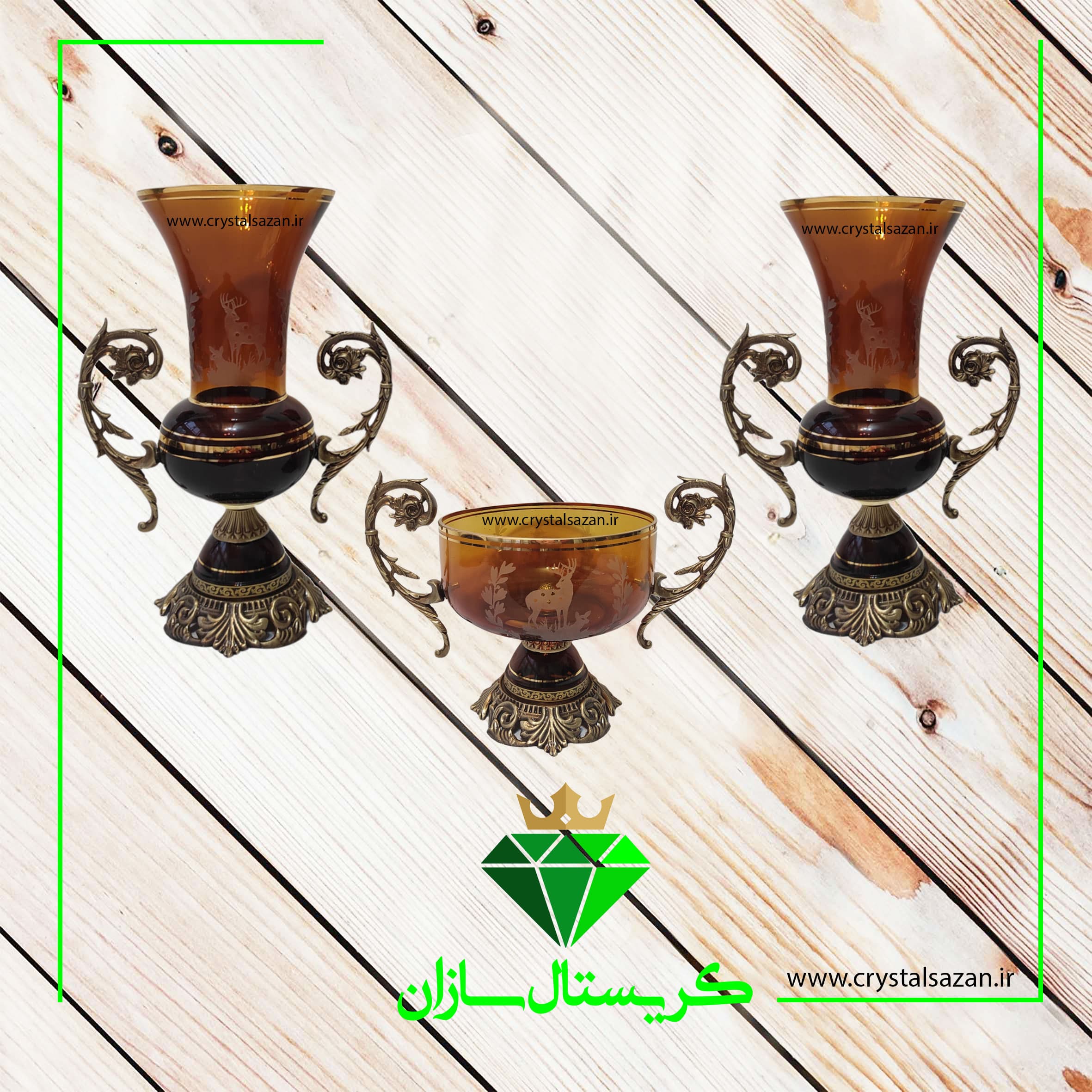 سه تیکه کریستال گلدان و آجیل خوری کد CS1223 کریستال سازان