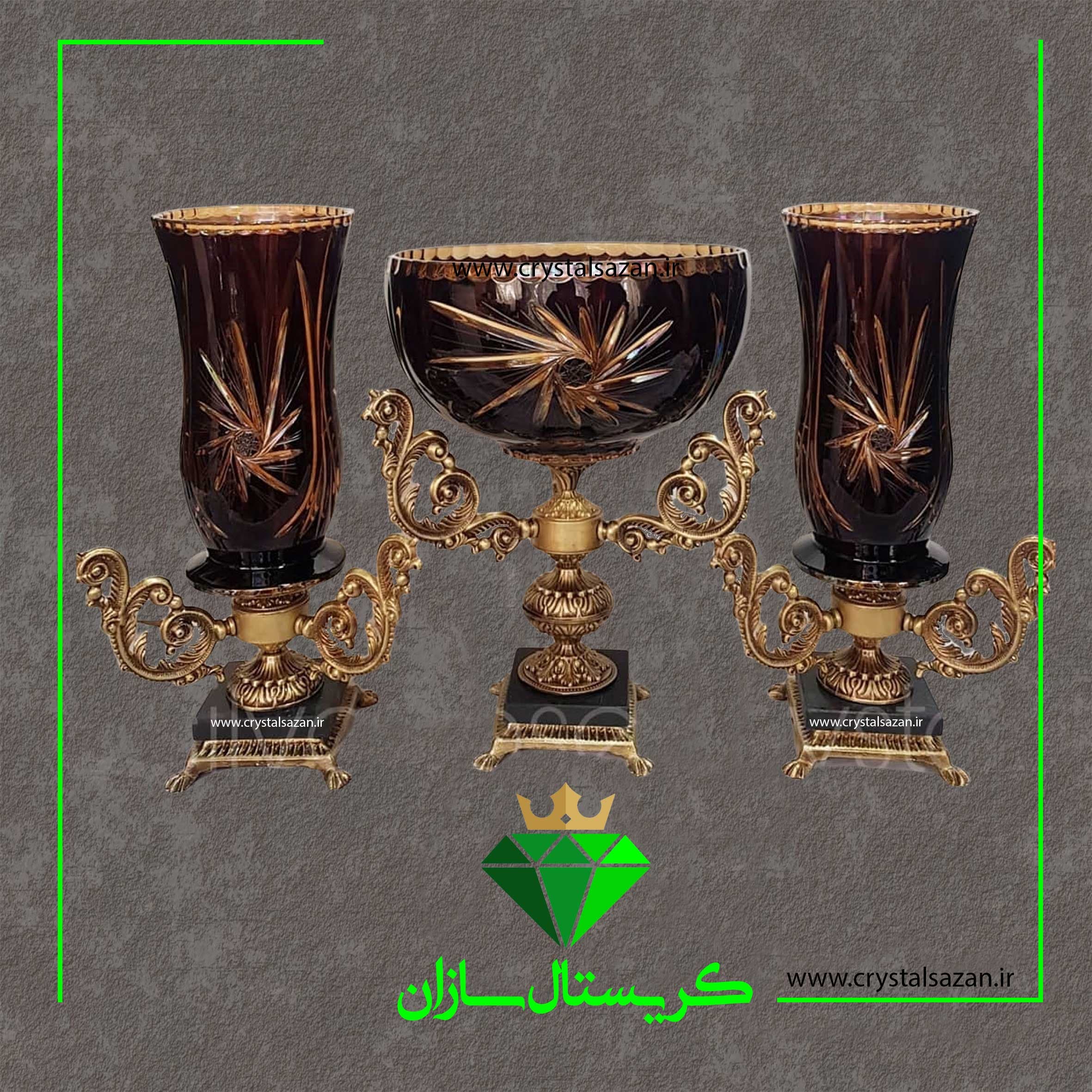 سه تیکه گلدان و کاسه سوپر دو پوست کریستال سازان مدل تابان کد CS1237 — تصویر ۲